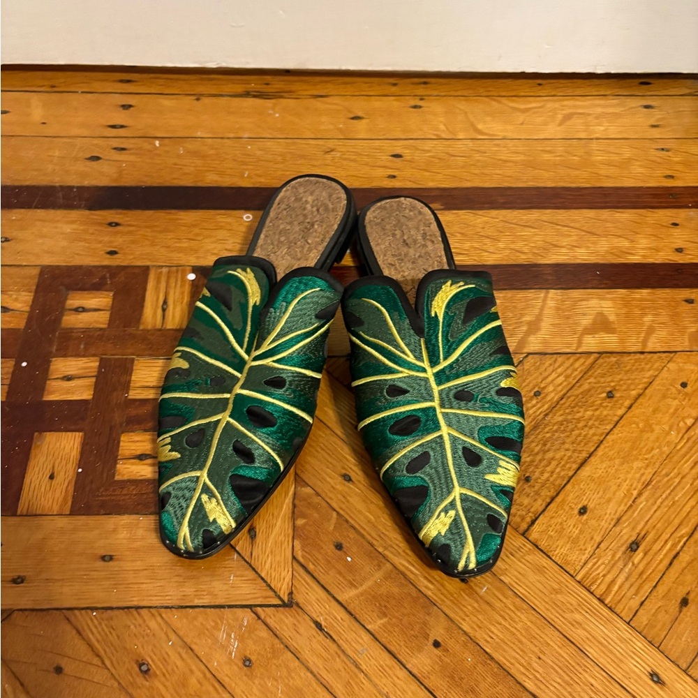 Scotch & Soda Green and Yellow Leaf Pattern Loafers